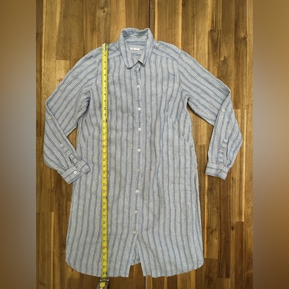 J. Jill Love Linen Light Blue White Striped Button Down Long Sleeve Dress Sz Sm - Picture 6 of 10
